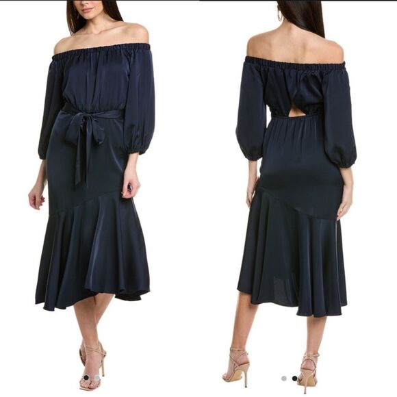 Sachin & Babi Kai Satin Crepe Mermaid Dress Off Shoulder Navy Blue Sz 2 NEW - Picture 6 of 14